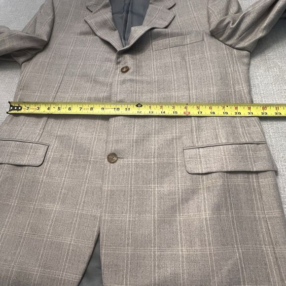 Hickey Freeman Madison Mens Beige Windowpane Cashmere Silk Sport Coat 46R - Picture 7 of 13